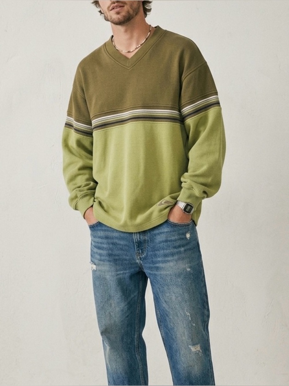 VINTAGE QUICKSILVER Y2K Colorblock V-Neck Pullover | Medium